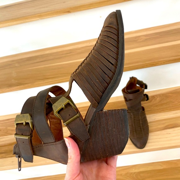 Jeffrey Campbell cowboy Stillwell Boots Brown Leather Strappy Ankle Buckle Zip. - Picture 1 of 10